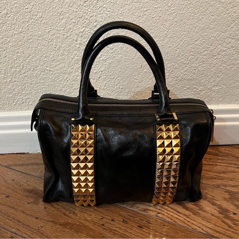 Tory Burch Gold Studded Black Leather
Satchel Handbag